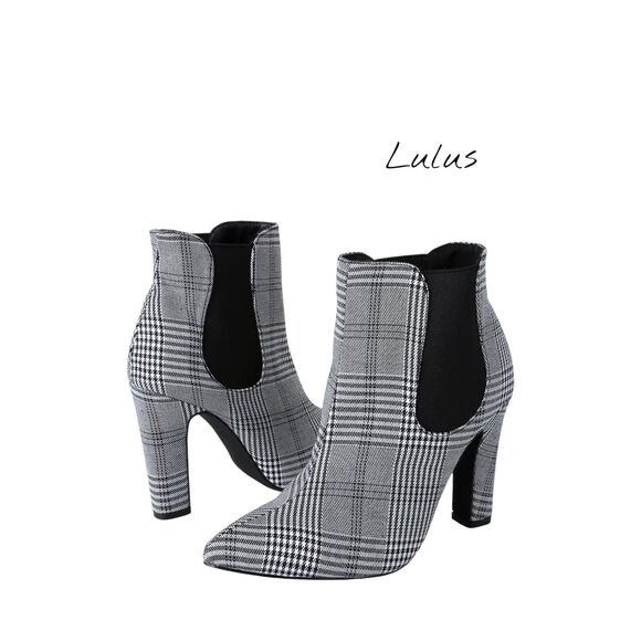 Lulus Rabea Black and White Plaid High Heel Booties  Sz 8 - Picture 1 of 11